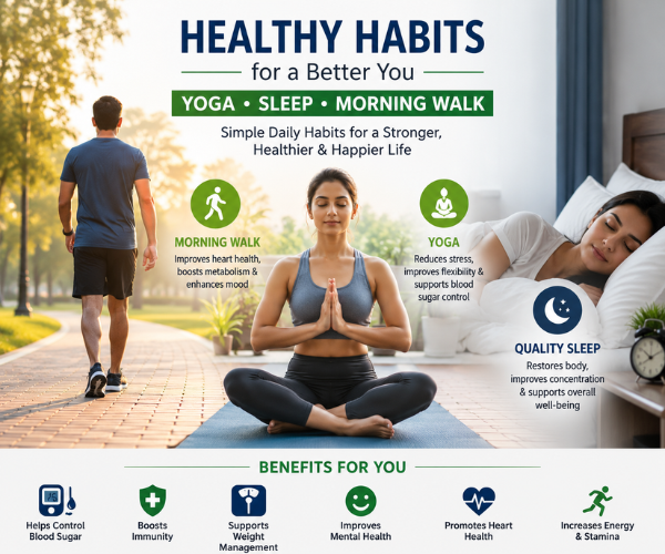 healthy morning yoga sleep and walking routine for diabetes prevention and wellness